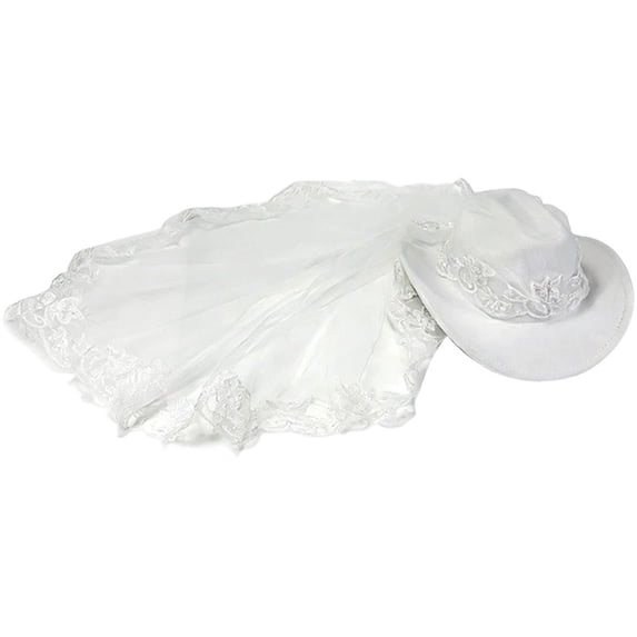 Hsqqdc White Cowgirl Hat with Veil Bride Wedding Photo Pros Wide Brim Wool Cap