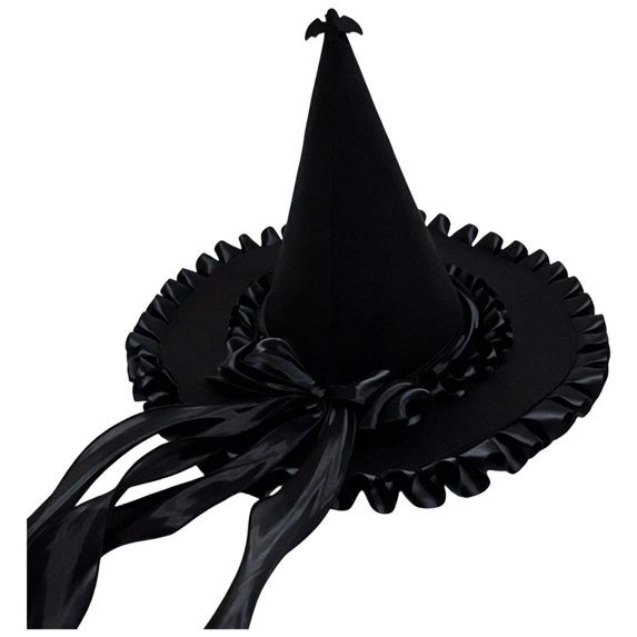 Hsqqdc Women Velvet Ruffled Pointer Hat Ribbon Bow Dark Fantasy Masquerade Festival Headwear