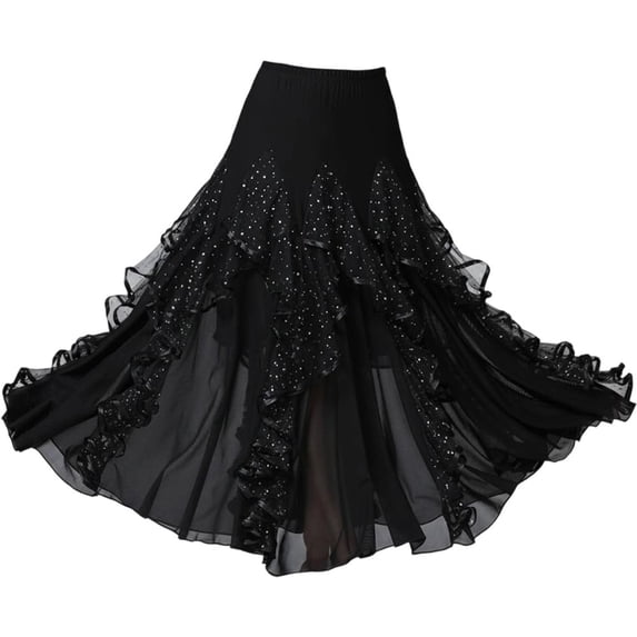 Hsqqdc Women's 360° Swing Ballroom Dance Skirt, Long Waltz Latin Dance Skirt for Performance