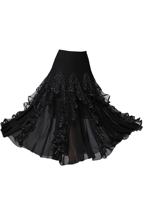 Women's 360° Swing Ballroom Dance Skirt, Long Waltz Latin Dance Skirt for Performance