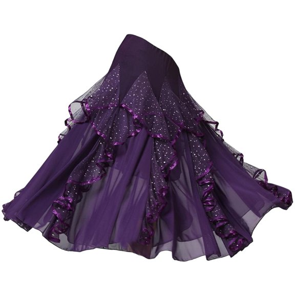 Hsqqdc Women's 360° Swing Ballroom Dance Skirt, Long Waltz Latin Dance Skirt for Performance