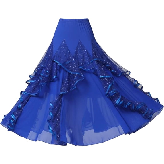 Hsqqdc Women's 360° Swing Ballroom Dance Skirt, Long Waltz Latin Dance Skirt for Performance