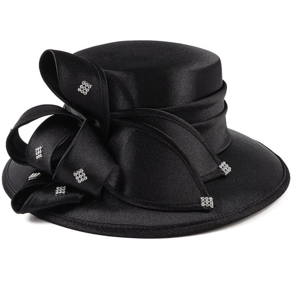 Hsqqdc Women's Wide Brim Satin Church Hat, Elegant Formal Fascinator for Wedding Banquet Photography Events