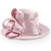 Hsqqdc Women's Wide Brim Satin Church Hat, Elegant Formal Fascinator for Wedding Banquet Photography Events