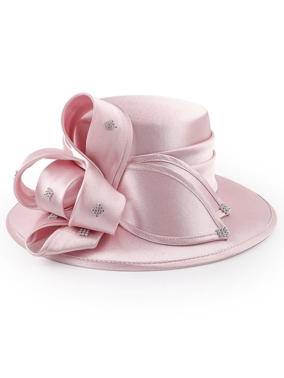 Women's Wide Brim Satin Church Hat, Elegant Formal Fascinator for Wedding Banquet Photography Events