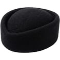 thumbnail image 1 of Hsqqdc Wool Blend Polyester Black Vintage Stewardess Beret Hat 22-22.8 Inch Pillbox Headwear 1-Piece, 1 of 7