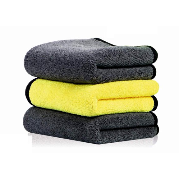Hsr Car Accessices Cleaning 450 Gsm Microfiber Towel For Car Cleaning & Detailing - Dual Sided, Extra Thick Plush Microfiber Cloth (Pack Of 3) | Yellow & Grey
