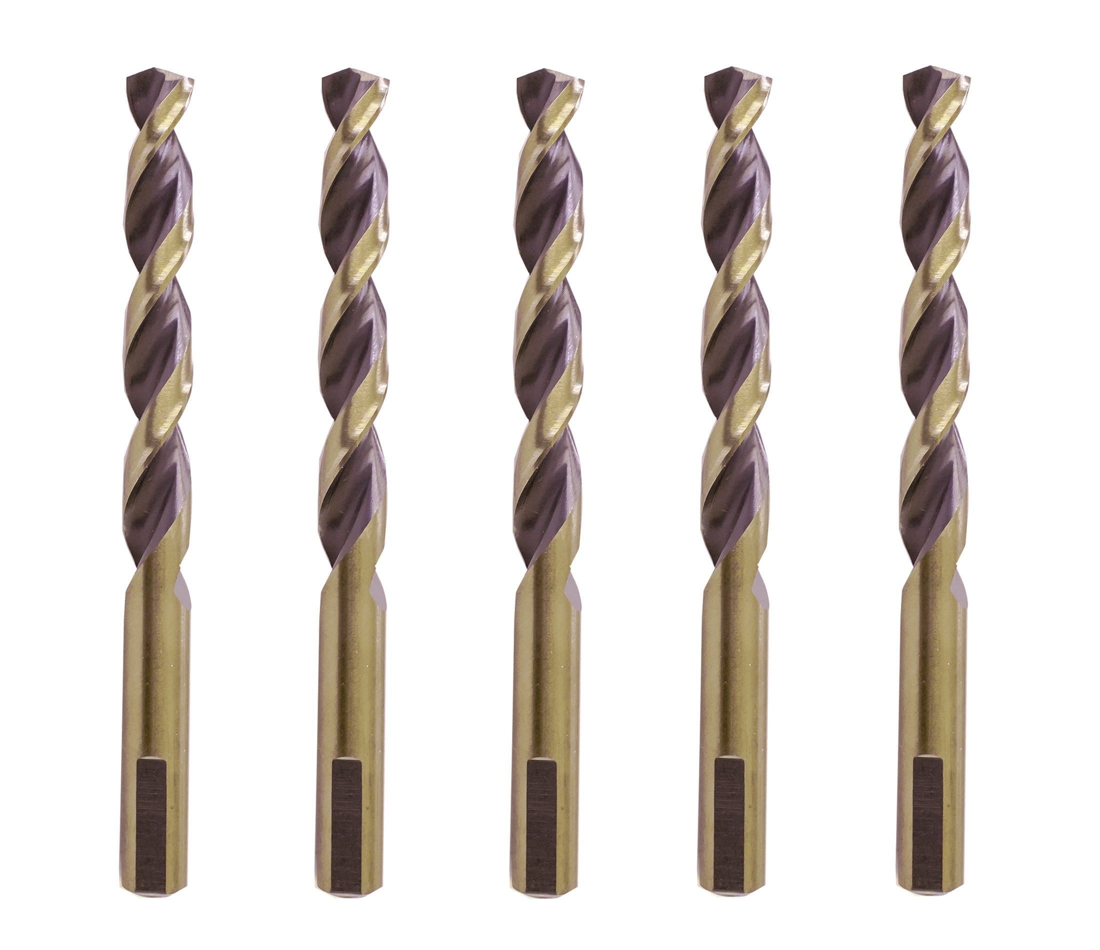 Hss Drill Bit Jobber Parabolic Golden/Black 3-Flat Shank 5Pcs 25/64 inch
