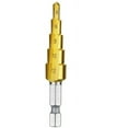 thumbnail image 1 of Hss Tapered Step Drill Bit With Titanium Coating, Grooved For Wood, Metal, Stainless Steel, Gold, 1 of 4