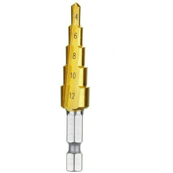 Hss Tapered Step Drill Bit With Titanium Coating, Grooved For Wood, Metal, Stainless Steel, Gold