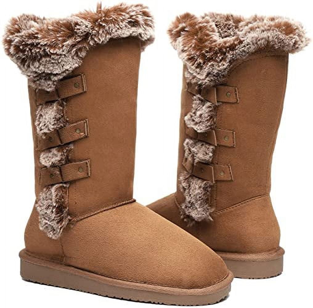 Hstylish Mid Calf Boots for Women Warm Lined Winter Snow AntiSlip Boots for Outdoor Brown, Size