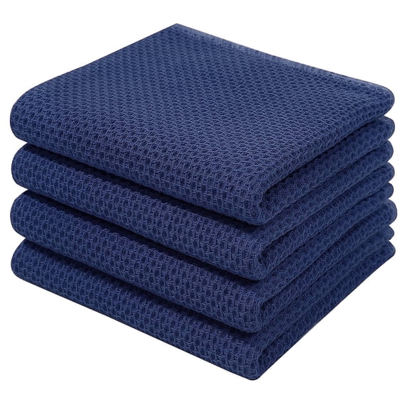Ht Viik 100% Cotton Waffle Weave Kitchen Dish Cloths, Ultra Soft Absorbent Quick Drying Dish Towels, 12x12 Inches, 6-Pack, Navy Blue