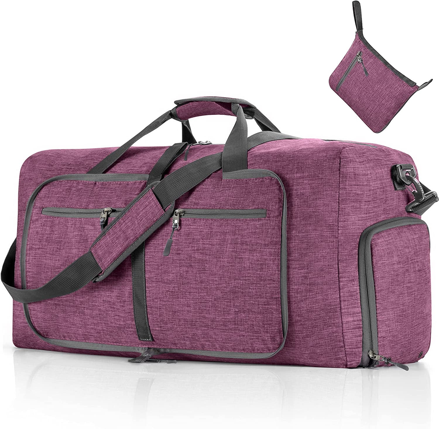 Ht Viik 65L/85L Foldable Travel Duffle Bag, Lightweight Checked Luggage with Shoe Compartment, Water-Resistant Weekender Overnight Bag for Men & Women