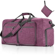 Ht Viik 65L/85L Foldable Travel Duffle Bag, Lightweight Checked Luggage with Shoe Compartment, Water-Resistant Weekender Overnight Bag for Men & Women