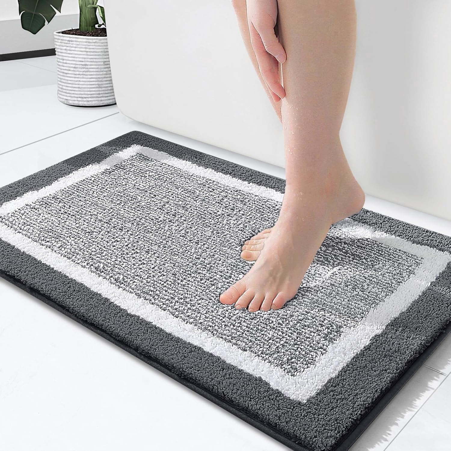 Ht Viik Bathroom Rugs 24x16, Extra Soft and Absorbent Microfiber Bath Mat, Non-Slip, Machine Washable, Quick Dry Shaggy Bath Carpet, Suitable for Bathroom Floor, Tub, Shower (Small, Dark Grey)