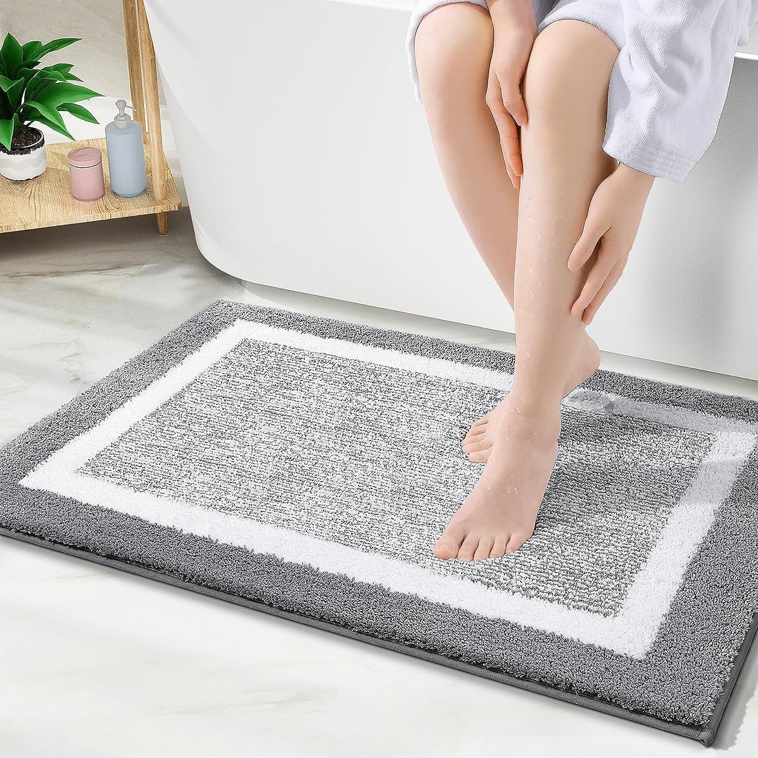Ht Viik Bathroom Rugs 30x20, Extra Soft and Absorbent Microfiber Bath Mat, Non-Slip, Machine Washable, Quick Dry Shaggy Bath Carpet, Suitable for Bathroom Floor, Tub, Shower (Medium, Grey)