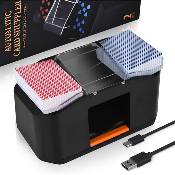 Ht Viik Automatic Rechargeable 2-Deck Card Shuffler, 2000mAh Electric Shuffler for Poker, Blackjack, Card Games