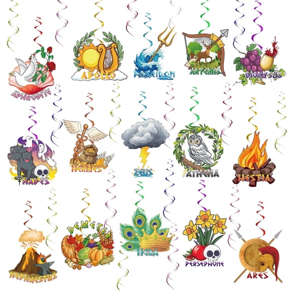 Htabiol Greek Mythology Hanging Swirl Streamers, 30 Count, Pre-Assembled, Multicolor