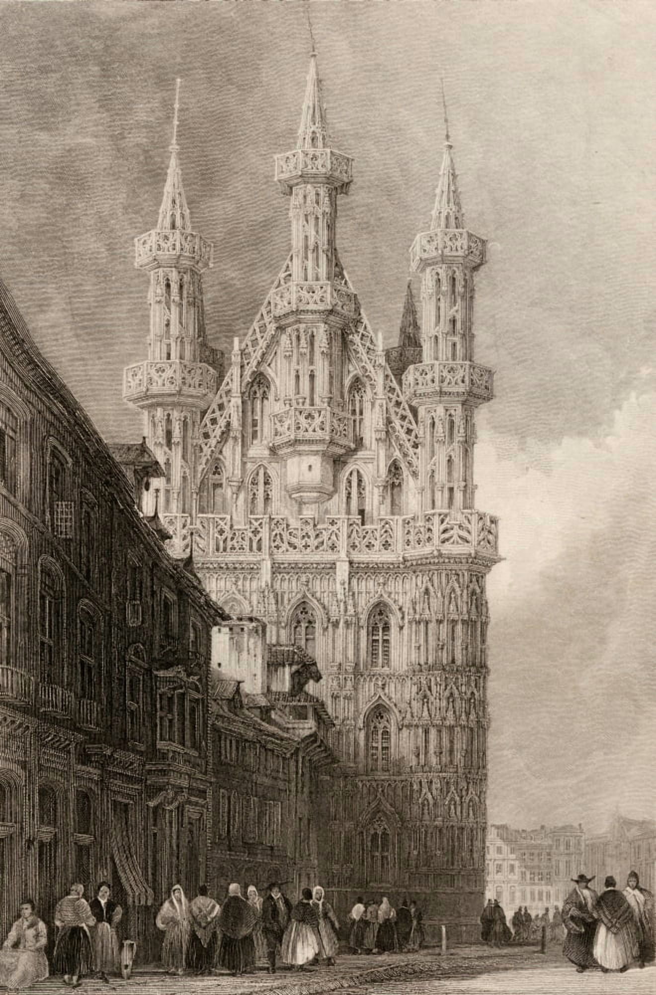 Htel De Ville Louvain Belgium Built 1448 Engraved By W Wallis From A 19Th Century Print By D Roberts Canvas Art - Ken Welsh Design Pics (24 x 36)
