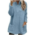 thumbnail image 1 of Htigea 1/4 Zip Sweatshirts for Women Fleece Long Sleeve Lapel Tops Soft Cozy Homewear Sleep Shirts with Pockets Light Blue L, 1 of 7