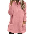 thumbnail image 1 of Htigea 1/4 Zip Sweatshirts for Women Fleece Long Sleeve Lapel Tops Soft Cozy Homewear Sleep Shirts with Pockets Pink L, 1 of 7