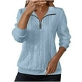 thumbnail image 1 of Htigea 1/4 Zip Up Sweatshirt for Women Textured Long Sleeve Pullover Fall Casual Comfy Shirts with Pocket Sky Blue S, 1 of 6