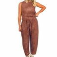 thumbnail image 1 of Htigea 2 Pack Women's Plaid Loungewear Sets Summer Wear | Y2k Sleeveless Crop Tank Tops, Baggy Wide Leg Barrel Pants, Elastic Waist, Pockets, Casual Beach Vacation Outfits, Homewear Red S, 1 of 7