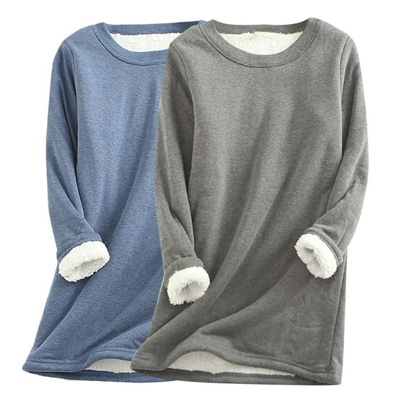 Htigea 2 Pack Women's Sweatshirts Sherpa Lined Fleece Sweatshirt Winter Long Sleeve Crewneck Pullover Tunic Tops Dark Gray XL