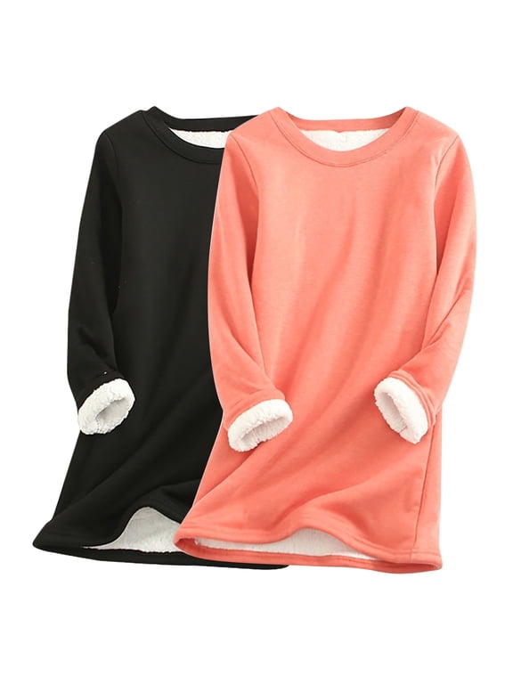 2 Pack Women's Sweatshirts Sherpa Lined Fleece Sweatshirt Winter Long Sleeve Crewneck Pullover Tunic Tops Multicolor M