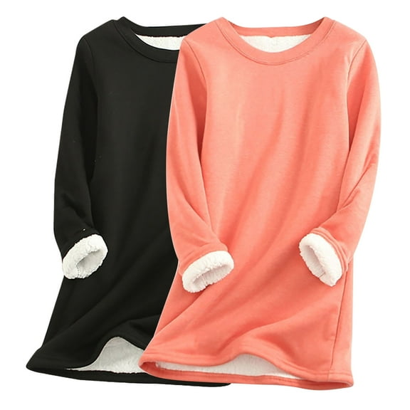 Htigea 2 Pack Women's Sweatshirts Sherpa Lined Fleece Sweatshirt Winter Long Sleeve Crewneck Pullover Tunic Tops Orange 2XL