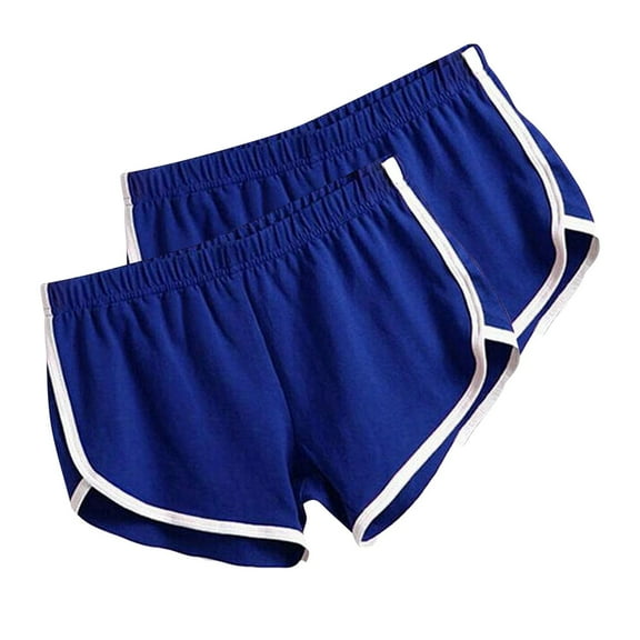 Htigea 2 Pack Yoga Dolphin Shorts for Women Elastic Waist Gym Running Workout Shorts Soft Comfy Casual Home Shorts Teen Girls Shorts Blue,S