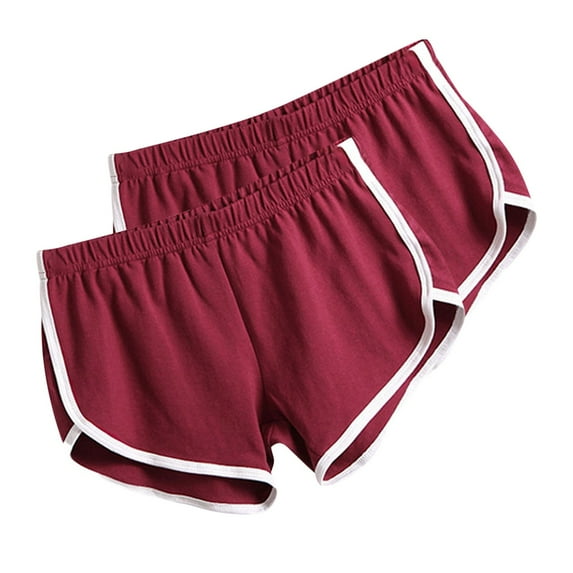 Htigea 2 Pack Yoga Dolphin Shorts for Women Elastic Waist Gym Running Workout Shorts Soft Comfy Casual Home Shorts Teen Girls Shorts Wine,M