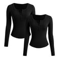 thumbnail image 1 of Htigea 2 Packs Womens Long Sleeve Tshirt Slim V Neck Button Henley Shirts Fall Base Layer Tops Black 2XL, 1 of 5