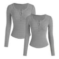 thumbnail image 1 of Htigea 2 Packs Womens Long Sleeve Tshirt Slim V Neck Button Henley Shirts Fall Base Layer Tops Gray S, 1 of 6