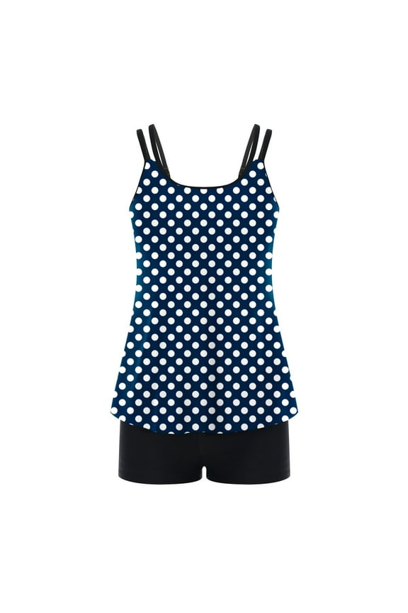 2 Piece Tankini Swimsuits for Women Modest Double Spaghetti Straps Swim Tops with Boy Shorts Swimwear Tummy Control Bathing Suits Navy Swimsuit,XL