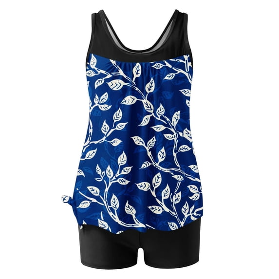 Htigea 2 Piece Women's Tankini Swimsuits Tummy Control Modest Swimwear Lightweight Bathing Suits Blouson Swim Tops with Boyshorts Navy,S