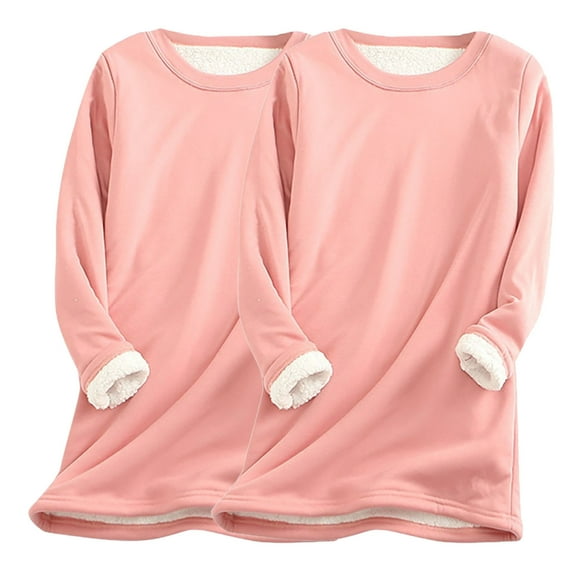 Htigea 2 Pieces Womens Sherpa Lined Sweatshirts Winter Fleece Long Sleeve Casual Crewneck Pullover Athletic Tops Pink 4XL