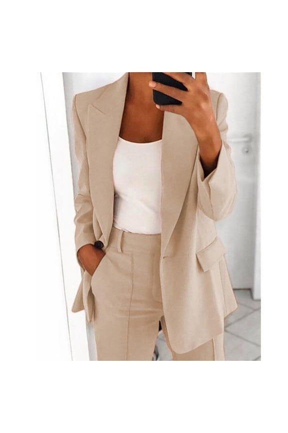 Plus Size Button Blazer for Women Long Sleeve Slim Lapel Jackets with Pockets Fall Winter Lightweight Comfy Coat Solid Color Business Work Office Blazers Jacket