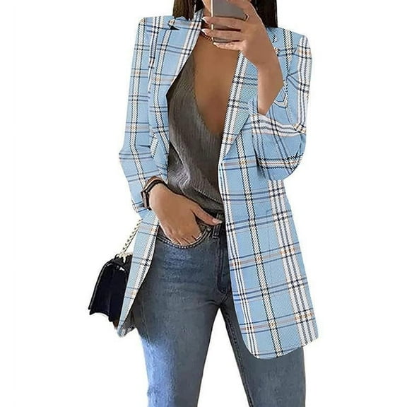 Htigea Womens Cardigan Blazers Jackets Long Sleeve Slim Plaid Jacket Casual Lightweight Comfy Coat with Pockets Plus Size Business Work Office Blazer Outwaear Blouse