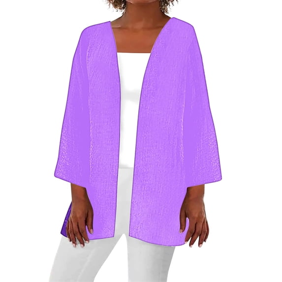 Htigea 3/4 Length Sleeve Cardigan for Women Lightweight Open Front Cardigan Lightweight Casual Beach Cover Ups Purple S