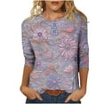 thumbnail image 1 of Htigea 3/4 Length Sleeves Womens Vintage Printed Tshirts Plus Size Crewneck Tees Casual Pullover Tops Purple,4XL, 1 of 5