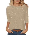 thumbnail image 1 of Htigea 3/4 Sleeve Sequin Tops for Women Summer Crewneck T-Shirts Casual Loose Fit Tunic Tees Soft Comfy Daily Blouses Beige S, 1 of 7