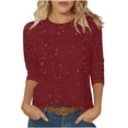 thumbnail image 1 of Htigea 3/4 Sleeve Sequin Tops for Women Summer Crewneck T-Shirts Casual Loose Fit Tunic Tees Soft Comfy Daily Blouses Wine S, 1 of 7
