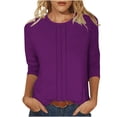 thumbnail image 1 of Htigea 3/4 Sleeve T-Shirt for Women Crewneck Pleated Front Blouse Pullover Casual Loose Fit Going Out Tee Tunic Tops Purple XXL, 1 of 7