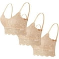 thumbnail image 1 of Htigea 3 Pack Women's Lace Camisole Bralettes Spaghetti Straps Crop Tops Ladies Y2k Wireless Bralette with Pad Khaki XL, 1 of 1