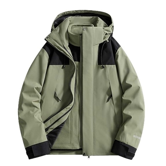 Htigea 3 in 1 Convertible Jackets Womens Waterproof Coats Warm Outdoor Hiking Coats Winter Zipper Hooded Windbreaker Jacket with Pockets Army Green M