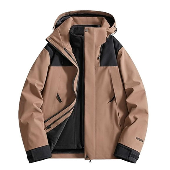 Htigea 3 in 1 Convertible Jackets Womens Waterproof Coats Warm Outdoor Hiking Coats Winter Zipper Hooded Windbreaker Jacket with Pockets Brown L