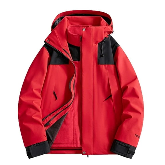 Htigea 3 in 1 Convertible Jackets Womens Waterproof Coats Warm Outdoor Hiking Coats Winter Zipper Hooded Windbreaker Jacket with Pockets Red XS