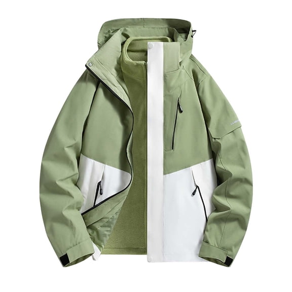 Htigea 3 in 1 Women's Jackets Windproof Waterproof Outdoor Jacket Fashion Patchwork Windbreaker Winter Warm Coats with Pockets Green L