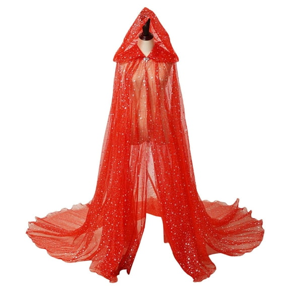 Htigea Adult and Kids Hooded Cloaks Sheer Floor Length Cape with Rhinestones Fashion Holiday Party Cloak Red S